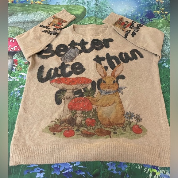 Better Late Than Cute Crew Neck Retro Bunny Oversize Sweater, One Size, NWOT 🐰 - Picture 5 of 8